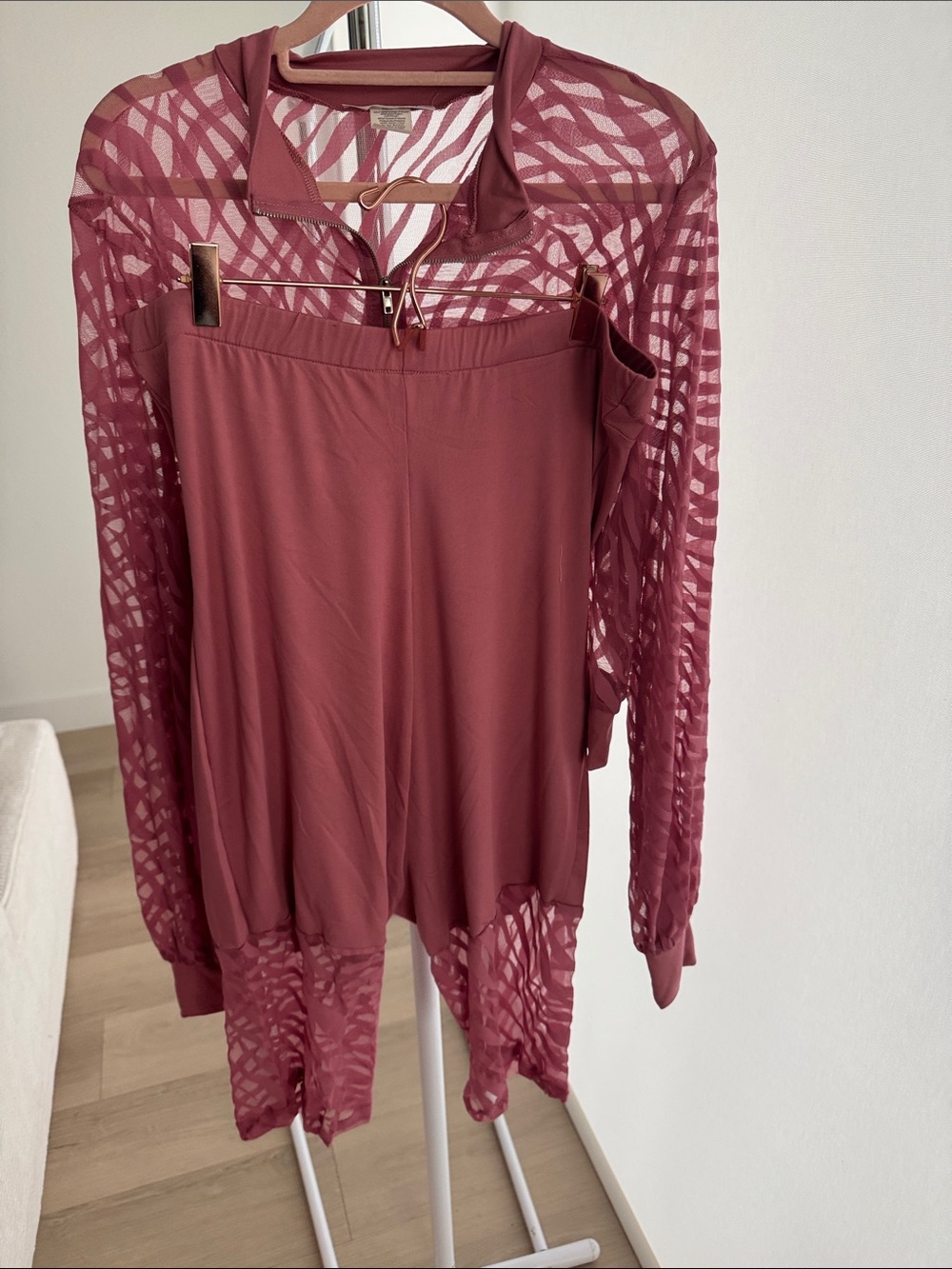 Sheer Mesh Two-Piece Set in Dusty Rose